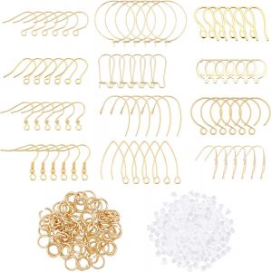 Mevronisshop-72pcs Crochets De Boucle D'oreille 12 Styles Kit De Crochet Or Crochets De Fil D'oreille Levier Crochet En Acier Inoxydable Et 80pcs Anneaux De Saut Pour La Diy Fabrication De Bijoux - Neuf