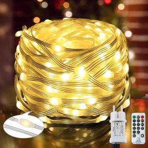 Kal-Guirlande Lumineuse D'extérieur 220 Led - 25 M - 8 Modes - En Pvc - Avec Télécommande De Minuterie Et Prise Intelligente - Pour Intérieur Et Extérieur - Décoration De Noël - Blanc Chaud - Neuf