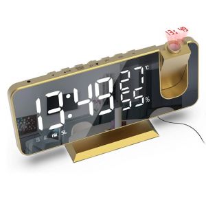 Réveil avec projection au plafond, réveil numérique rotatif à 180°, réveil numérique LED, réveil matinal avec double alarme, port de charge USB, température intérieure et humidité, 12/24 h - Neuf