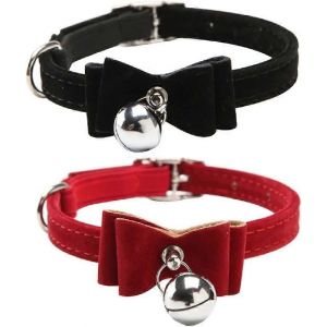 2pcs Pet Cat Dog Réglable Breakaway Bow Tie Collar Avec Cloche Pour Kitty Cats - Neuf