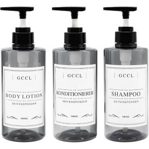 Ensemble de 3 distributeurs Rechargeables de shampoing et d'apr&egrave;s-shampoing-Distributeur en Plastique de 500 ML pour Gel Douche Vide,Flacon de Lotion corporelle avec Pompe - Neuf