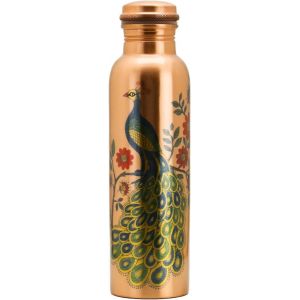 Letnerny-Travellers Bouteille D'eau En Cuivre Pur Paon Imprim&eacute; Pour Avantages Ayurv&eacute;diques Bouteille D'eau Sans Joint - Neuf