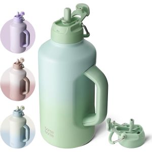 Bottle Bottle Bouteille D'eau Isotherme En Acier Inoxydable Avec Paille, Couvercle &Agrave; Double Usage, Poign&eacute;e, Parfaite Pour L'entra&icirc;nement, La Gym, Le Football, La Randonn&eacute;e, Le Camping, Les Voyages Et - Neuf