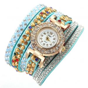 Duoya Femmes &Eacute;blouissant Strass Bracelet Montre-Bracelet Cha&icirc;ne Robe Montre &Agrave; Quartz (Bleu Ciel) - Neuf