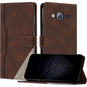 Kal-Étui Pour Samsung Galaxy J7, Housse En Cuir Pu Avec [Protection Antichoc Tpu] [Fonction Support] [Porte-Cartes ] Antichoc Magnétique Coque Pour Galaxy J7 - Marron - Neuf