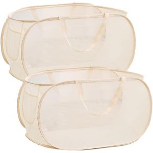 MDY-Lot de 2 paniers à linge pliables - 36 x 36 x 58 cm - Avec poignée - Pour chambre d'enfant, camping et voyage - Beige - Neuf