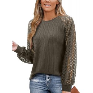 Utigh-Chemisier À Manches Longues En Dentelle Gaufrée Pour Femme - Col Rond - Élégant - Tenue Business - Neuf