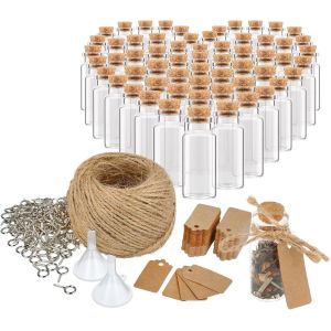 Tianyi-® 60 Bouteilles En Verre De 10 Ml, Ensemble Avec Accessoires Pour Étiqueter Et Suspendre, Pour Mariages Ou Anniversaires, Pour Thé, Épices, Sel, Graines, Herbes (060 Pièces + Accessoires) - Neuf