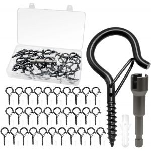 MEVRONISSHOP-32 Pièces Crochet à Visser en Acier Inoxydable Noir, Crochets Muraux à Visser Sécurisés, Pitons à Visser pour Suspensions Diverses, Idéal pour Crochets Muraux - Neuf