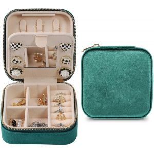 Trahoo-Boite Bijoux Voyage, Bo&icirc;te &Agrave; Bijoux Femme, Bo&icirc;te &Agrave; Bijoux Velours, Petit Boite Rangement Bijoux, Boite A Bijoux Pour Bagues, Boucles D'oreilles, Colliers, Bracelets (Vert) - Neuf