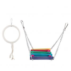 Hjlian Lot De 2 Balancoires Suspendues En Bois Et Coton Pour Perroquet, Jouets A Macher Et A Mordre - Neuf