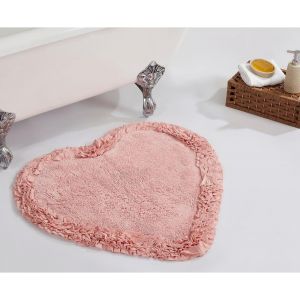 KAL-Tapis De Bain 100% Coton À Poils Longs Ultra Doux, Pelucheux, Absorbant, Touffeté, Séchage Rapide, Pour Bain, Douche, Chambre À Coucher, Motif C?ur, Rose, 76,2 Cm - Neuf