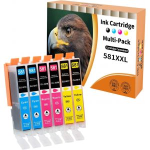 6X 581Xl Ink Cartridges Compatible With Canon Cli-581 Cyan Cli-581 Magenta Cli-581 Yellow For Pixma Tr8550 Tr8500 Ts6350A Ts705A Ts6350 Ts8350 Ts8250 Ts6150 Ts9550 - Neuf