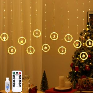 Lewondr 138 Led , Lumi&egrave;res De F&eacute;es Suspendues Avec 8 Modes, T&eacute;l&eacute;commande Rideau Lumineux Noel Int&eacute;rieur, D&eacute;cor De No&euml;l Pour La Maison, Int&eacute;rieur, Lumi&egrave;re C - Neuf