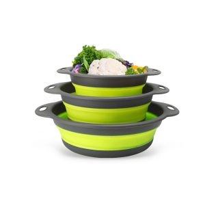 Ensemble De Passoires Pliables - 3 Tailles Pour &Eacute;goutter Les P&acirc;tes, Les L&eacute;gumes Et Les Fruits - Vert - Neuf