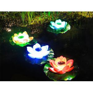 Lot De 4 Lampes Solaires En Forme De Lotus Pour La D&eacute;coration De Jardin Et De Bassin - Neuf