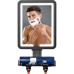 SUBZONAL-Miroir de douche antibu&eacute;e avec lumi&egrave;re, grand miroir de rasage 23*17.5cm anti-bu&eacute;e, rechargeable 3 modes de couleurs avec lumi&egrave;re dimmable, avec compartiment de rangement et porte-lame de ra - Neuf
