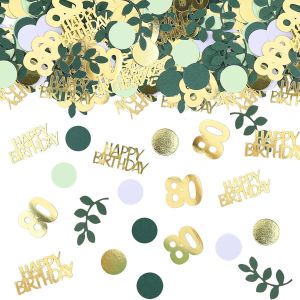 Confettis décoratifs pour 80 ans - Grande taille : 2,5 à 5,5 cm - Décoration pour 80 ans - Pour homme et femme - Décoration de table pour 80e anniversaire - Vert doré - Décoration pour 80e - Neuf