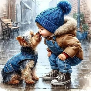 Ayuhr-Peinture Diamant Chien Yorkshire Baiser 30 X 30 Cm Peinture Diamant Chien Maltais Diamond Painting Animaux Pluie Mosaïque Diamant Peinture Art Broderie Point De Croix Images Cadeau Décoration - Neuf