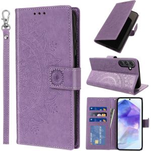 Mdy-Coque Pour Samsung Galaxy A55 5g Avec Dragonne Portable, Téléphone Etui Protection, Pochette Portefeuille Porte-Cartes Support Rabat Cuir Pu Magnétique Étui Avec Tpu Phone Housse, Violet - Neuf
