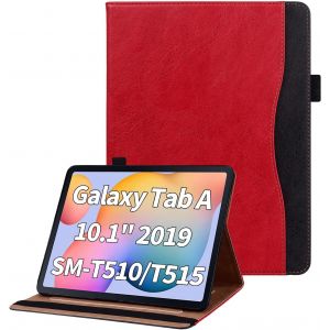 NAERYUT-Housse Tablette Coque Pour Etui Samsung Galaxy Tab A 10.1 2019 (Sm-T510/T515) Avec Pochette Et Support Housse De Protection En Cuir Pu Tablette Etui,Rouge - Neuf
