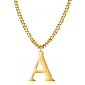 Kal-Collier Initial Plaqué Or 14 Carats - Collier Pendentif Lettre Chaîne Cubaine En Or Pour Hommes Et Femmes Collier Pendentif Lettre En Or Exquis - Neuf