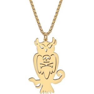 Kal-Collier En Acier Inoxydable Tête De Mort Hibou Pendentif Plaqué Or 18k Bijoux D'oiseaux Pour Femmes Filles Nouveauté Cadeaux Fête Saison Effrayante - Neuf