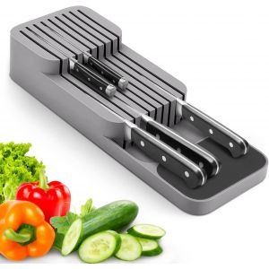 Letnerny-Amélioré Porte-Couteaux De Tiroir, 2 Étages Range Couteaux Tiroir Pouvant Contenir 9 Couteaux, Amovible Et Antidérapant, Rangement Et Organisation De Cuisine Avec Fente De Protection Des Cou - Neuf