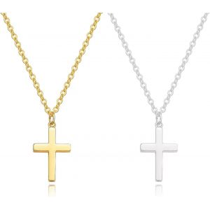 Kales-Collier Croix Homme Et Femme En Or/Argent Acier Inoxydablebijoux De Religion Catholique,Pendentif Croix Chretienne Avec Chaîne Réglablecadeaux De Noël Pour Femmes,Copines,Mamans,Filles,Garçons - Neuf