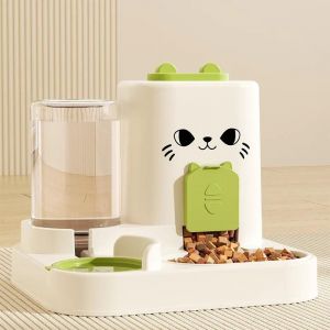 Mangeoire Et Distributeur D'eau Automatique 2 En 1 Pour Animaux De Compagnie,Plastique Abs Étanche,Bol De Stockage Des Aliments De Grande Capacité Pour Chiens Et Chats.Green Cat Face. - Neuf