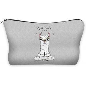 KAL-Trousse Scolaire Sac A Crayon Trousse De Toilette Trousse Plumier Organisateur Trousse A Maquillage Mod&egrave;le Lama Gris [009] - Neuf