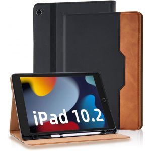 LORANKA-Coque pour iPad 9/8/7 G&eacute;n&eacute;ration 10.2 Pouces - iPad Air 3/Pro 10,5 Housse Cuir PU [R&eacute;veil/Veille Automatique] Etui de Protection avec Support Fonction pour iPad 2021/2020/2019, Noir - Neuf