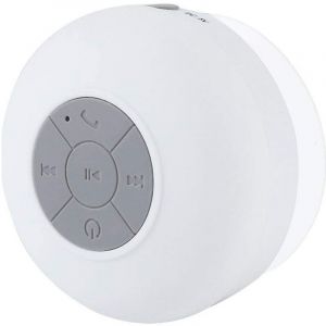 Enceinte Bluetooth portable sans fil &eacute;tanche IPX4 avec microphone int&eacute;gr&eacute; et ventouse pour voiture, salle de bain, cuisine, bureau, etc. (Blanc) - Neuf