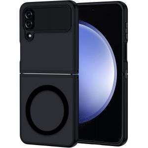 KALANKA-Coque pour Samsung Galaxy Z Flip 4 Magn&eacute;tique Compatible avec MagSafe, &Eacute;tui Mat Translucide Minimaliste, PC Dur Housse Arri&egrave;re Anti-Rayures + TPU Bumper Antichoc - Noir - Neuf