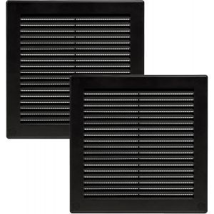 KALANKA-Lot de 2 caches d'aération noirs - 200 x 200 mm - Fentes d'aération plates et carrées - Protection contre les insectes intégrée - Ouvertures d'aération CVC pour salle de bain, bureau à - Neuf
