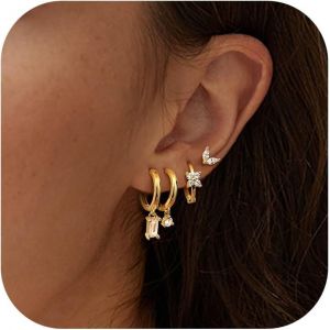 Kal-4 Paires Boucles D'oreilles Femme Plaqué Or 14 Carats Argent Sterling 925 Aiguilles D'oreille Hypoallergéniques Cartilage Tragus Helix Piercing Oreille Petites Boucles D'oreilles Femme - Neuf