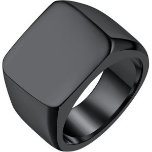 Trahoo-Chevaliere Homme Acier Inoxydable Bague Ado Garcon Gros Graver Lettre Initiale Anneau Plat Personnalise Punk Massif Taille 52/54/57/59/62/64/67/69/72 - Neuf