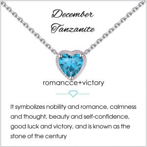 Kales-Collier De Naissance Coeur En Argent Sterling 925,Collier Pendentif En Forme De Coeur Solitaire Zircon Cubique 12 Mois Pierres De Naissance Cadeau D'anniversaire Pour Femmes Filles Adolescents - Neuf