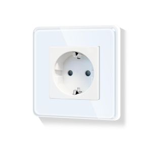 Prise Schuko simple ronde avec sécurité enfant-Cadre en verre-Prise murale encastrée avec sécurité enfant-Blanc-110-250 V-86 mm - Neuf