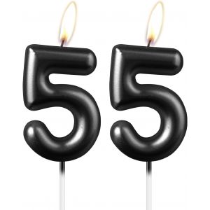 Sjzg-Bougie Noire Nacr&eacute;e En Forme De Chiffre 55, Belle D&eacute;coration De G&acirc;teau D'anniversaire Noire &Eacute;tincelante Pour Homme Et Femme - Neuf