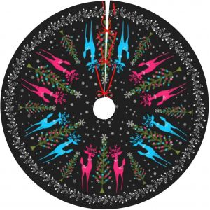 Jupe de sapin de No&euml;l style ann&eacute;es 50, motif cerf et flocons de neige, noire, 122 cm (48 pouces), grand format. - Neuf