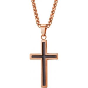 Kal-Collier Homme Croix Simple Cha&icirc;ne Et Pendentif Chr&eacute;tien Bijoux En Acier Inoxy Et &Eacute;mailli&eacute; Noir Pour Gar&ccedil;on 4 Choix Disponible - Neuf