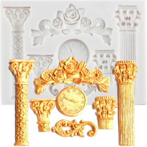 Kal-Moule À Fondant En Silicone En Forme De Colonne Romaine En Relief - Motif Piliers Grecs - Motif Rétro Européen - Pour Décoration De Gâteaux - Pâte À Gomme En Argile Polymère - Neuf