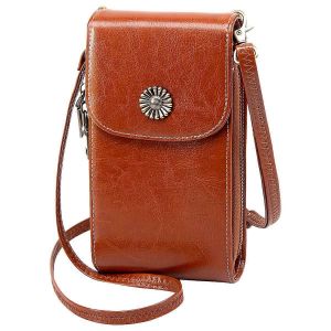 Sac de téléphone à bandoulière pour femmes avec 5 fentes pour cartes Sacs de téléphone en cuir véritable pour femmes - Neuf
