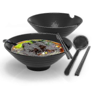 Quantité De Set De 6 Bols À Ramen Avec Garniture De 1000 Ml - Set De Vaisselle Traditionnelle Japonaise Avec Baguettes Et Cuillère En Noir - Neuf