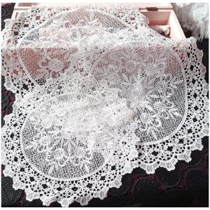 Sjzg-Lot De 2 Sets De Table Ronds Brod&eacute;s - Blanc - Dessous De Verre Creux En Dentelle Vintage Faits &Agrave; La Main - Napperons En Dentelle Pour Banquet, Salle &Agrave; Manger, Cuisine - D&eacute;coration 9# 35 Cm - Neuf