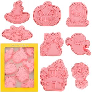 Subzonal-8 Pièces Emporte Piece Halloween Emporte Piece Patisserie Plastique Halloween Moule À Biscuit Formes 3d Moule Biscuit Set Halloween Batte Fantôme Château Citrouille Tombstone Araignée Diy Cu - Neuf