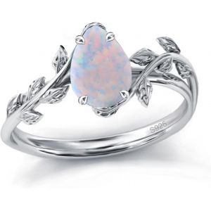 Kalanka-Bague De No&euml;l En Argent Sterling 925 Avec Pierre De Naissance, Agate Mousse, Opale, Pour Femme, Bague De Fian&ccedil;ailles, Bague De Mariage - Neuf