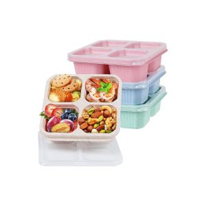Ensemble De 4 Bo&icirc;tes &Agrave; Lunch Bento En Paille De Bl&eacute; &Agrave; 4 Compartiments Pour La Pr&eacute;paration Et Le Rangement Des Repas - Neuf