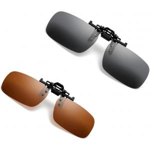 Lot De 2 Paires De Lunettes De Soleil Polarisées À Clipser - Verres Polarisés À Clipser - Pour Extérieur, Noir, Gris, Marron - Neuf